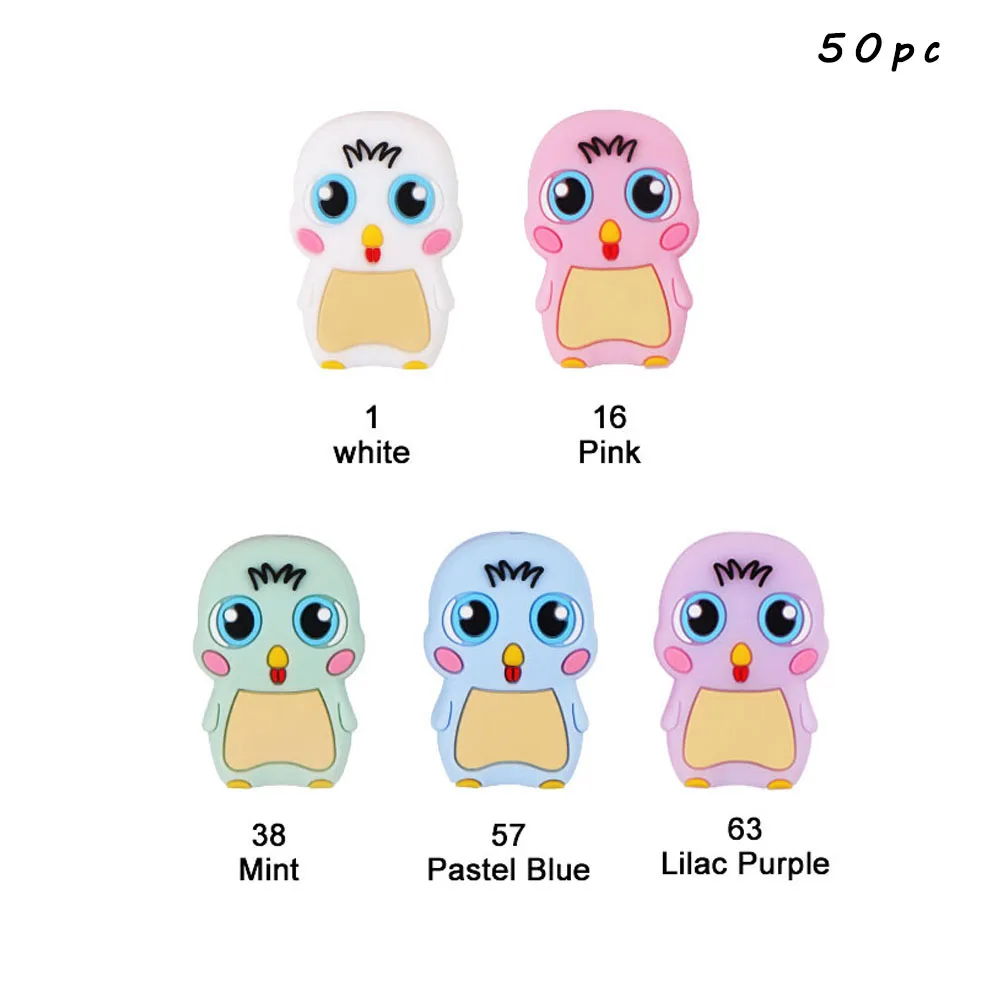 Chick-mix TYRY. HU 50 шт./лот мультфильм Силиконовые Бусины Единорог слон лиса Пингвин собака пищевой детский Прорезыватель DIY Детские Прорезыватели для зубов игрушки, не содержащие БИСФЕНОЛ - Цвет: Chick-mix