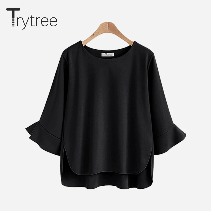 Женская шифоновая блузка Trytree повседневная хлопковая рубашка с круглым вырезом