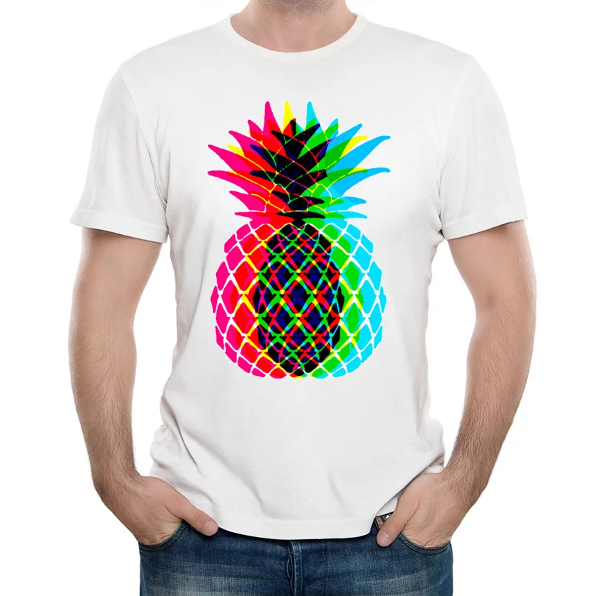 This Super Bright Pineapple Design Is So Fun T-Shirt Men Cute Cartoon T Shirt Summer Fashion Man Tees Boy Tops | Мужская одежда