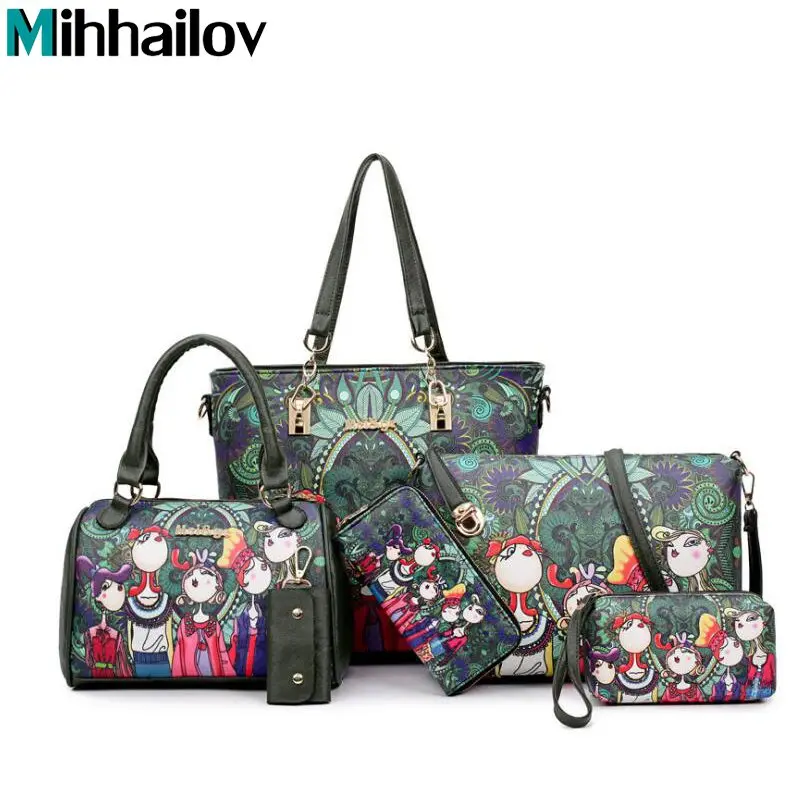 Женская кожаная сумочка модная сумка на плечо с мультяшным рисунком