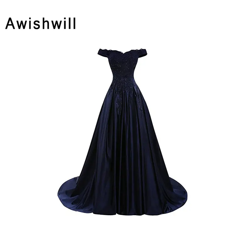 Длинное вечернее платье для вечеринки банкета с открытыми плечами аппликацией