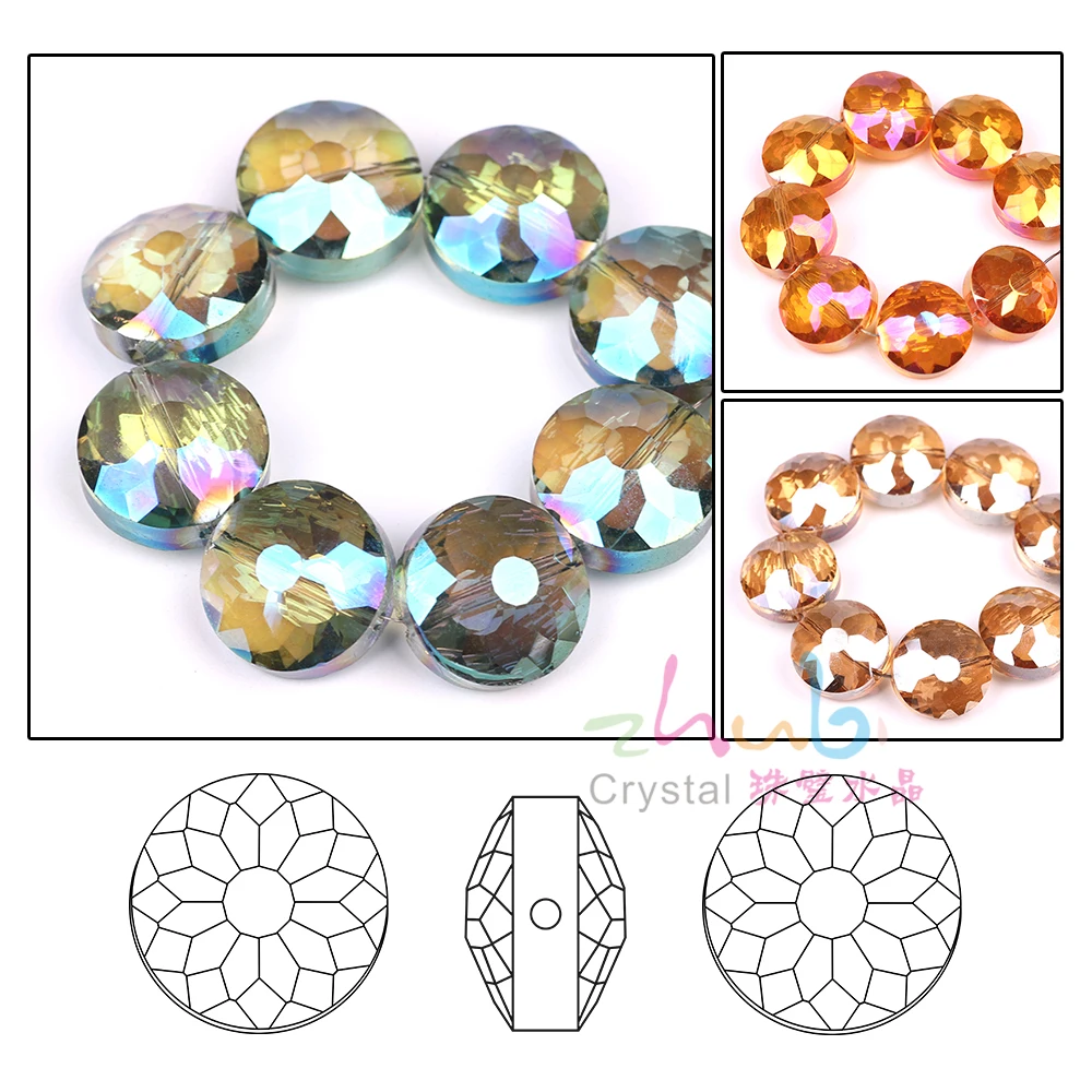 Круглые бусины с кристаллами 14 мм стеклянные плоские для самостоятельного