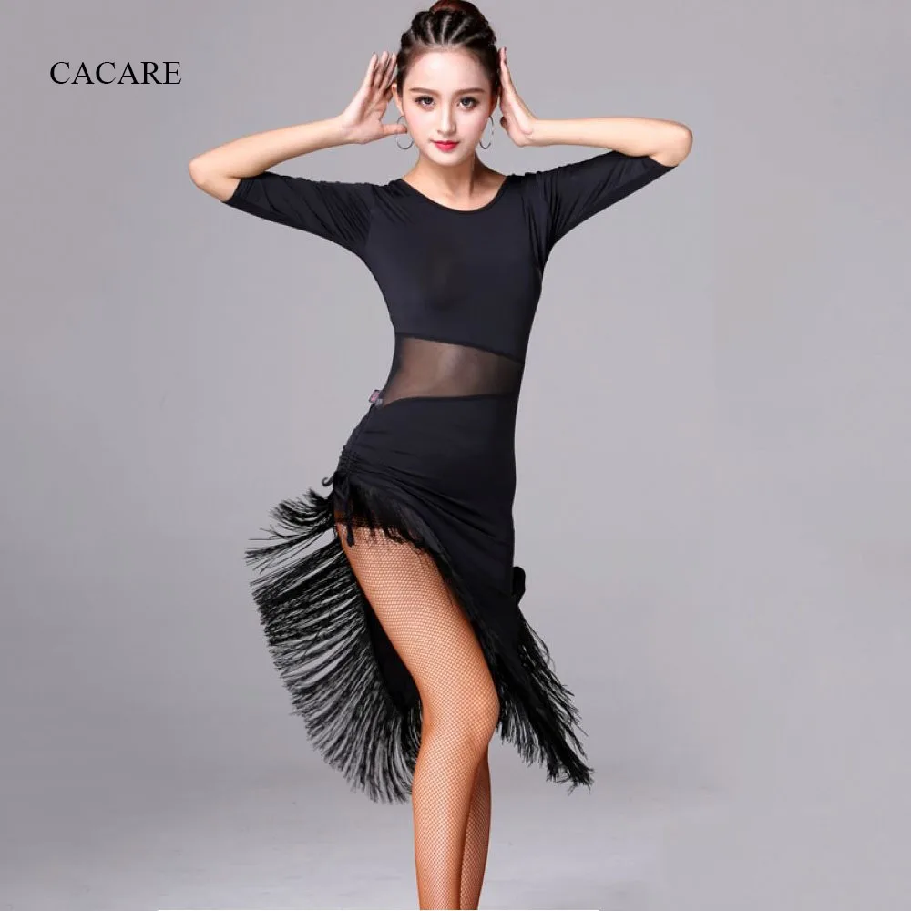

CACARE Latin Salsa Dance Dress for Women Latin Dress Fringe Latin Dance Competition Dresses 4 Choices D0300 Tassel Hem