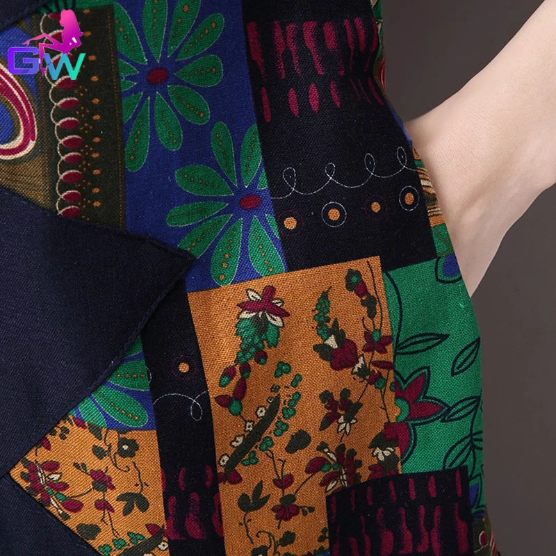 Женщины Хлопок Белье Платье 2016 Весна Осень Старинные Лоскутное Платья Три