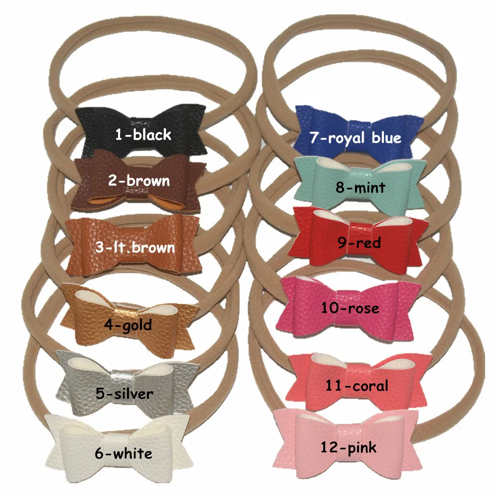 

10pcs/lot ,7cm PU leather bowknot hair bows with nylon elastic hairband for girls headbands hair accessories