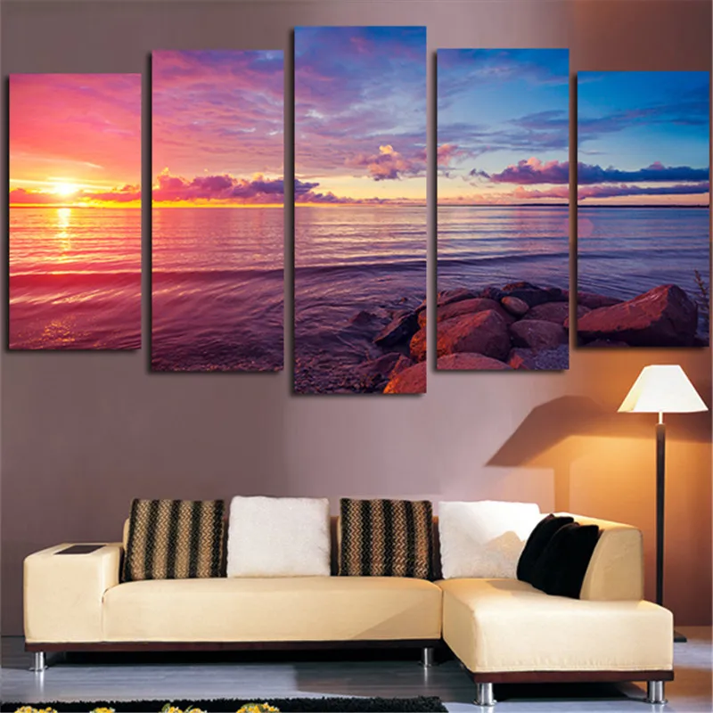5 Pcs No Frame Wall Art Modular Tableau Picture Stone Is Land Sunset Modern Paintings Home Decor Living Room Canvas Print | Дом и сад