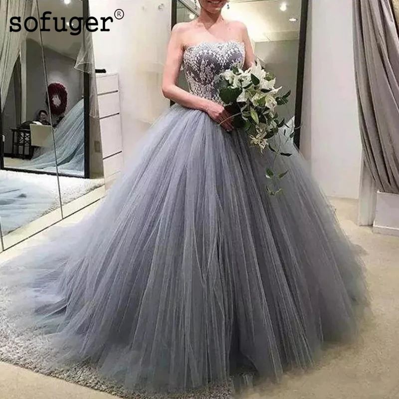 Серый Sofuge TulleSweetheart аппликации Пышное Бальное платье плиссированные бальные платья Quinceanera Vestido 15 Anos Festa индивидуальный заказ