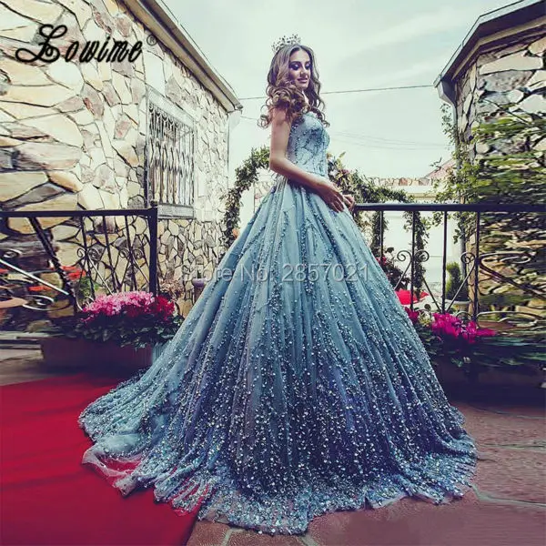 Блестящее бальное платье со стразами для свадьбы ручной работы из синего тюля с