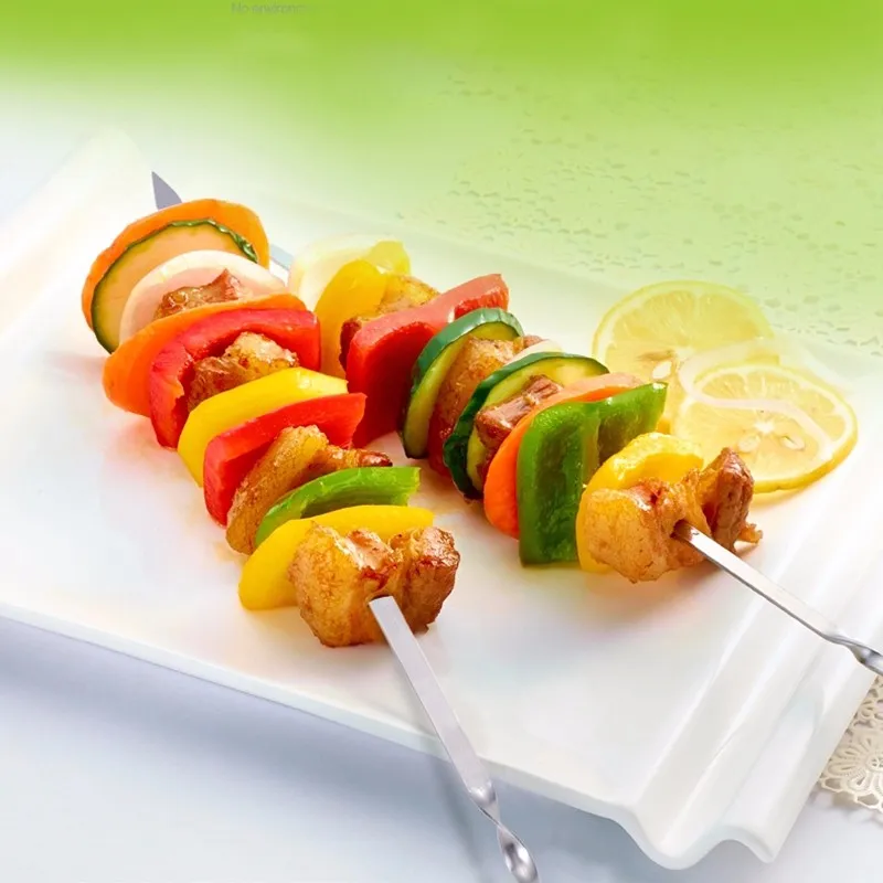 6 шт. 45 см/17,5 ''длинные шашлыки из нержавеющей стали плоские мясные палочки для барбекю для обжарки шашлыков барбекю гриль инструмент