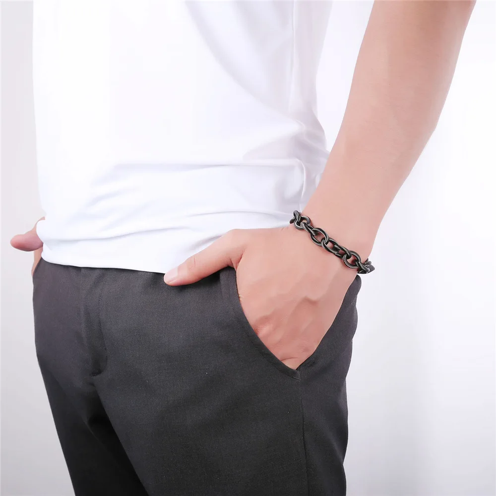 Большой браслет-цепочка Rolo для мужчин в стиле панк хип-хоп нержавеющая сталь