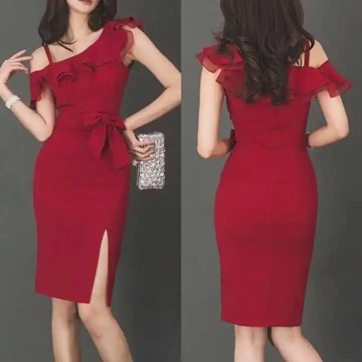 Розовый красный черный со складками с открытыми плечами Slash шеи женщин длиной до