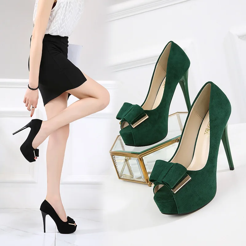 Туфли на высоком каблуке 12 см с бантом модные тонкие туфли в Корейском стиле