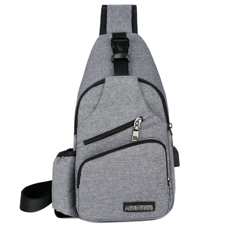 YLS 817 Gray Мужская нагрудная сумка с боковым карманом для бутылки, Холщовая Сумка на плечо(интерфейс USB зарядка), большая сумка через плечо - Цвет: YLS 817 Gray