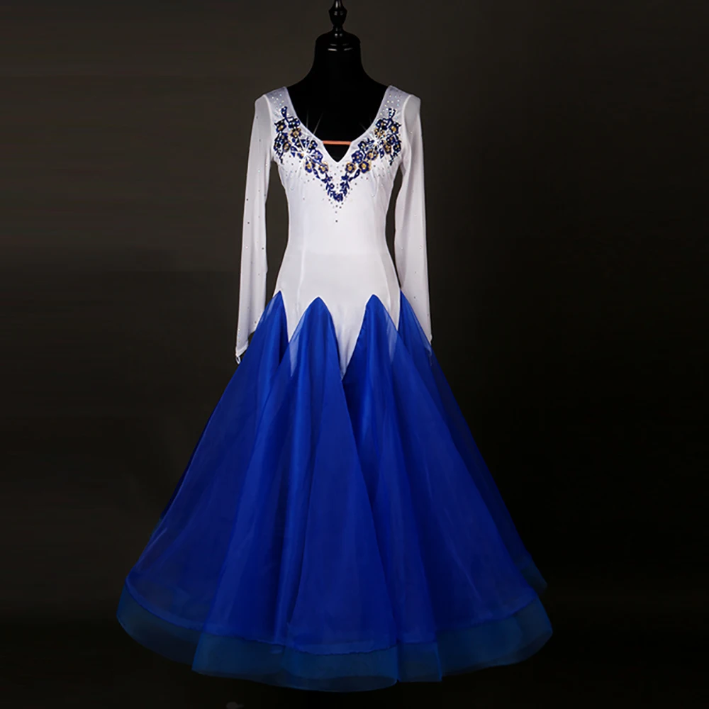 

New Modern Dance Dresses For Ladies Blue/White Color Lace Skirt Women Waltz/Tango/Lulu Ballroom Mermaid Dress Fashion DQ11022