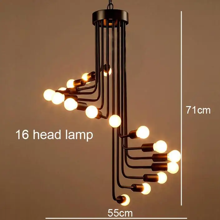 16 head lamp Современный винтажный подвесной светильник в стиле лофт, железная винтовая лестница, подвесной светильник, подвесной светильник, античный Американский кулон, лампа - Цвет корпуса: 16 head lamp
