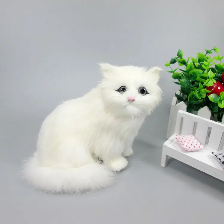 

about 16x18cm squatting white cat model,polyethylene&furs handicraft Figurines home decoration toy gift a2577