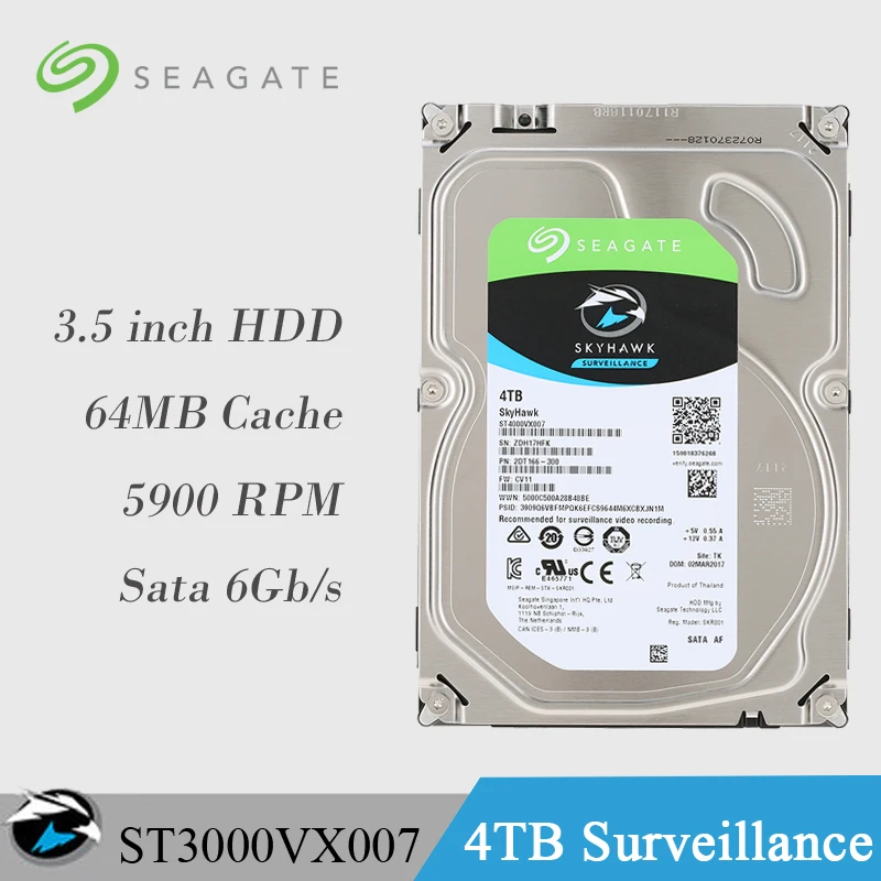 Внутренний жесткий диск Seagate 4 ТБ видео HDD для наблюдения 5900 об/мин SATA 6 3 5 дюйма 64 Мб