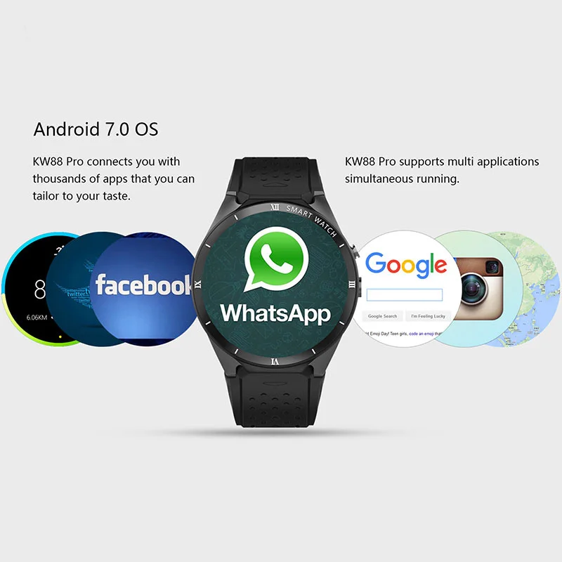 KW88 Pro 3G Смарт-часы Android 7 0 GPS телефон MTK6580 четырехъядерный 1 Гб + 16 39 дюймов 400*400 экран