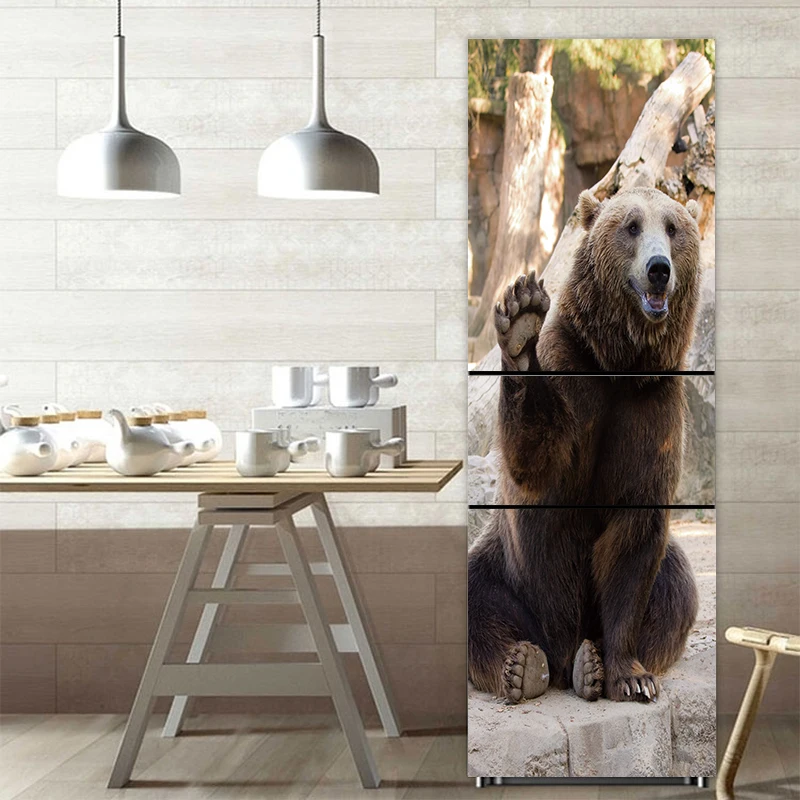 

New Creative Bear Animal Pattern Fridge Sticker PVC Refrigerator Door Kitchen Self-adhesive Wall Stickers Decor