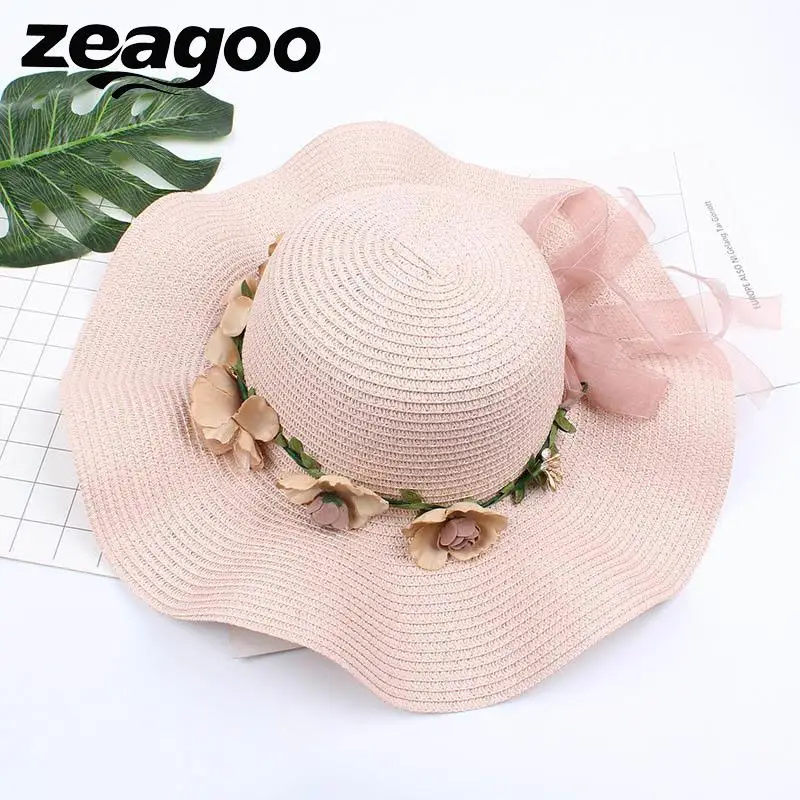 Zeagoo мода весна лето соломенная Плетеный Круглый широкая шляпа для женщин