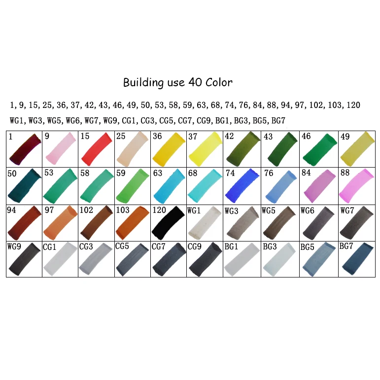 Building use White 40 цветов, набор художественных маркеров с двойной головкой, маркеры для эскизов, маркеры на спиртовой основе, цветные маркеры, инструмент для рисования, школьные товары для рукоделия - Цвет: Building use White