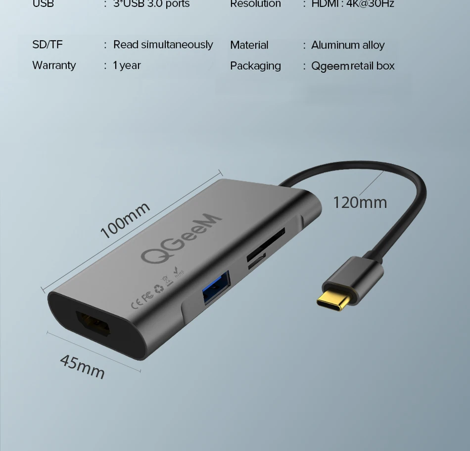 QGEEM usb-хаб USB C к HDMI RJ45 Thunderbolt 3 адаптер для MacBook samsung Galaxy S9/Note 9 huawei P20 Pro type C USB 3,0 концентратор