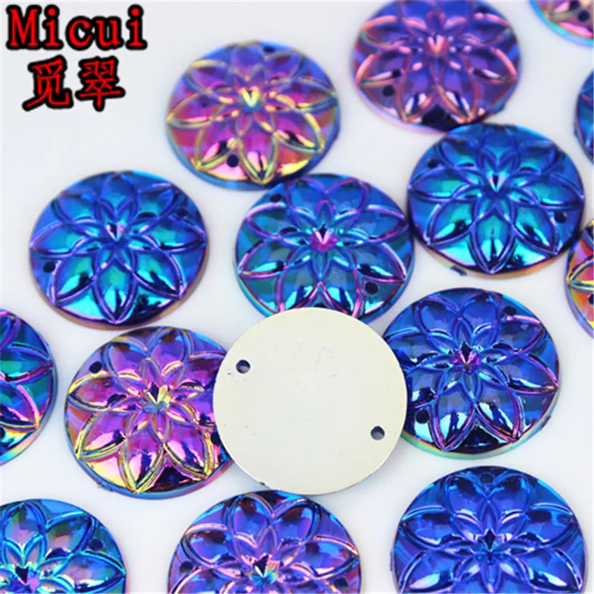 Micui 50PCS 20mm AB Round Flower Acrylic Rhinestones Crystal Flat Back Beads Sew On Stones For Clothing Craft Decoration ZZ547 |