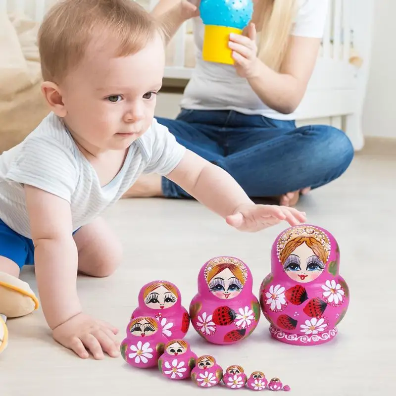 10 шт. деревянная ручная роспись клубника цветок девочка Матрешка Русская кукла