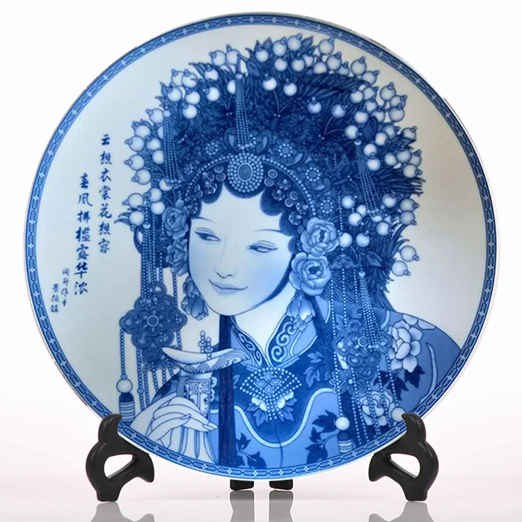 Сине белая керамическая декоративная тарелка Jingdezhen китайская домашняя