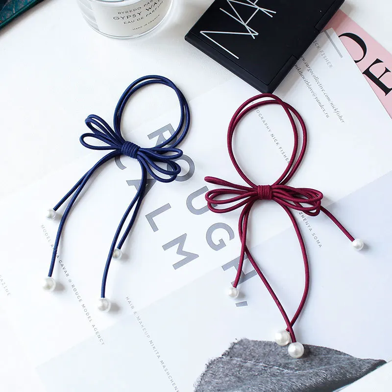 

Women Lady Elegant Bow Ribbon Elastic Hair Band Rope Scrunchie Ponytail Gum Hair Accessories Girl Pearl Headwear Rubber Band