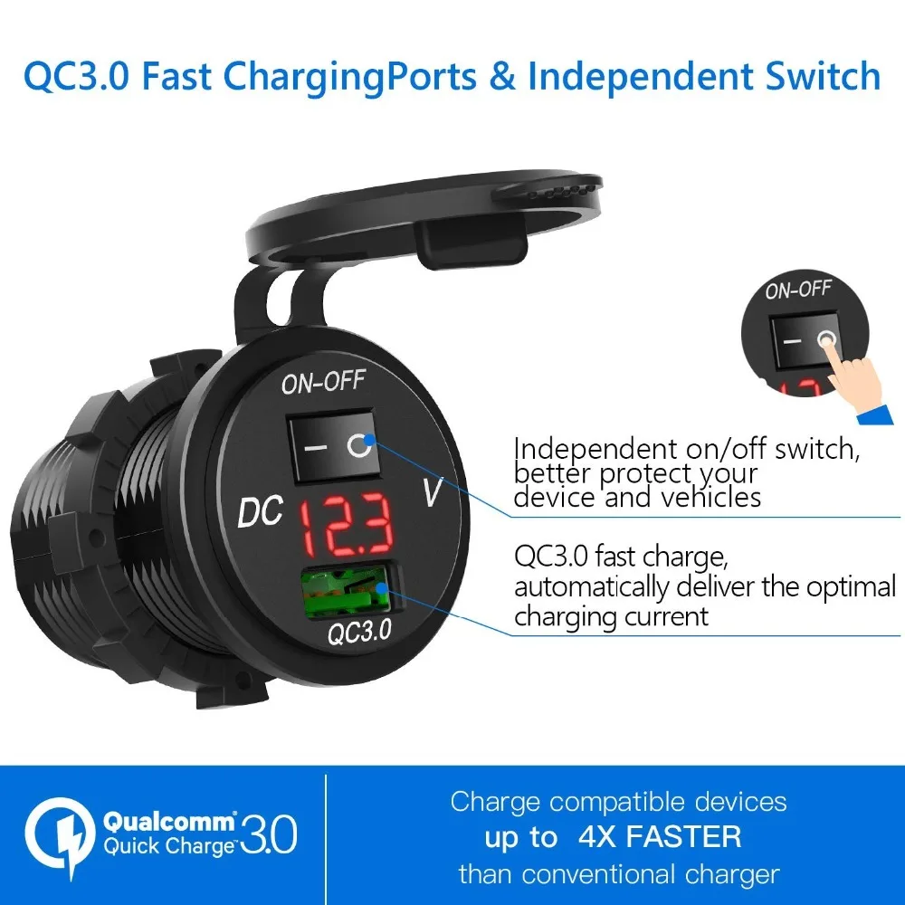 Автомобильное зарядное устройство USB QC3.0 12 В/24 В/25 Вт водонепроницаемое быстрое