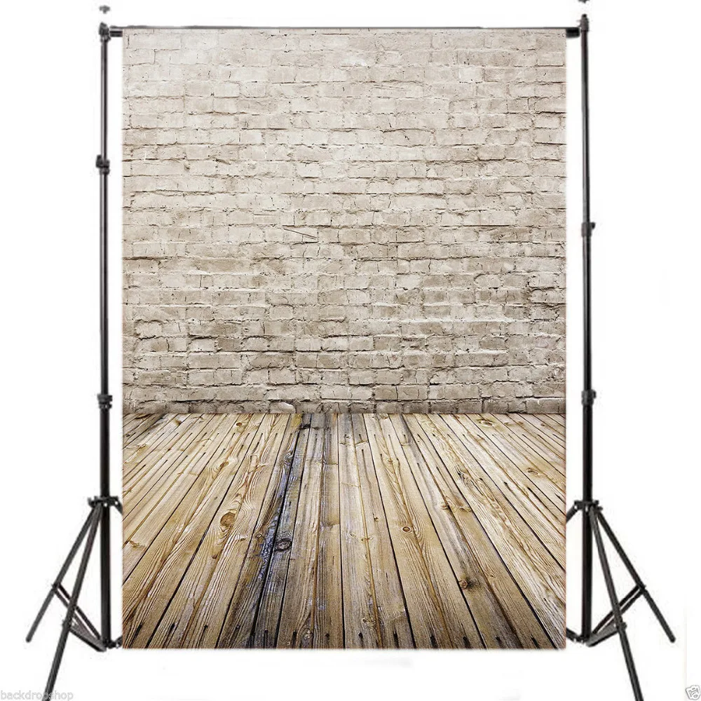 

LB Vintage Brick Wall And Wood Floor Portrait Backdrop Background Polyester Photography Studio 5x7FT Photo Seamless Washable