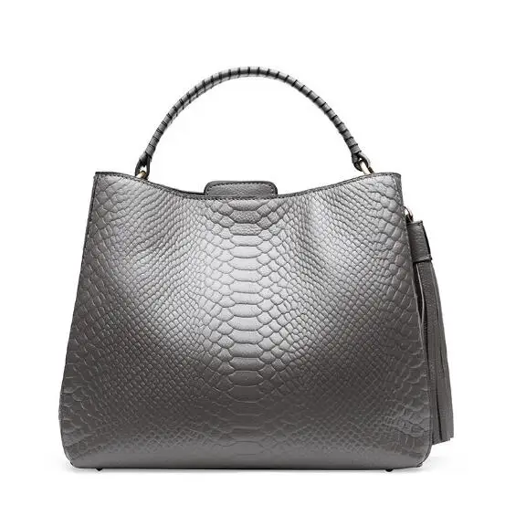 Женская сумка из натуральной воловьей кожи модная ведро с кисточками аллигатора