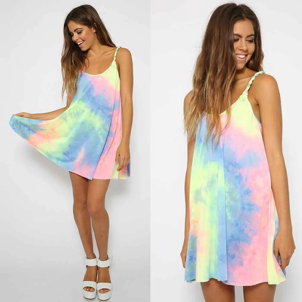 Женское свободное пляжное платье без рукавов с круглым вырезом elbiseleri vestidos de playa