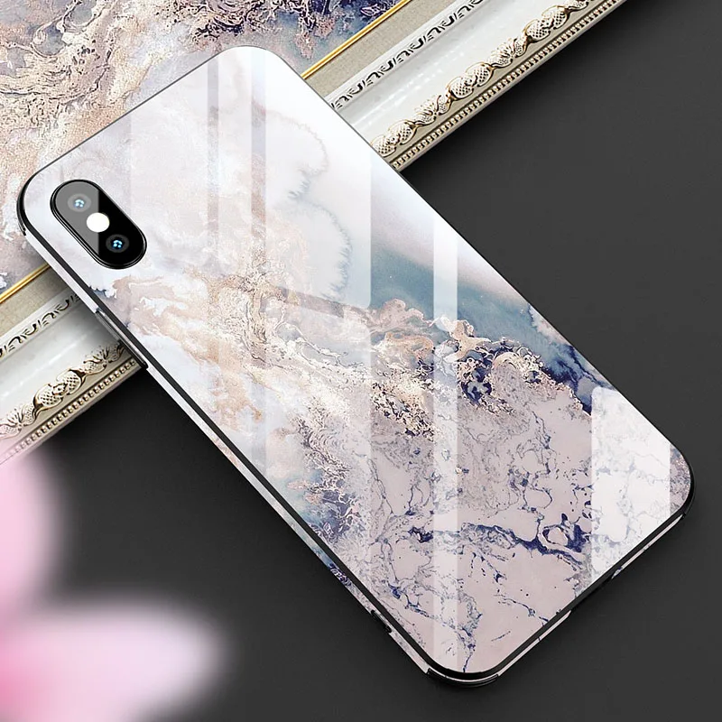 Стеклянный чехол для телефона для iPhone XS MAX XR X 10 мраморный камень абстрактный дизайн роскошный силиконовый чехол s Чехол для iPhone 7 8 6S Plus - Цвет: 4