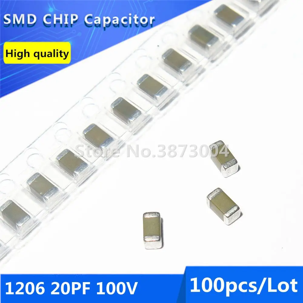 

100pcs 1206 20PF 100V 5% Thick Film Chip Multilayer Ceramic Capacitor