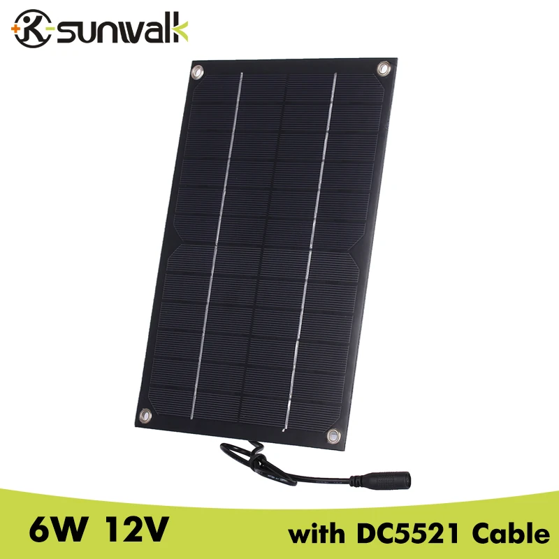 Солнечная панель SUNWALK 2 шт. 6 Вт 12 В зарядное устройство с кабелем DC5521 полугибкая