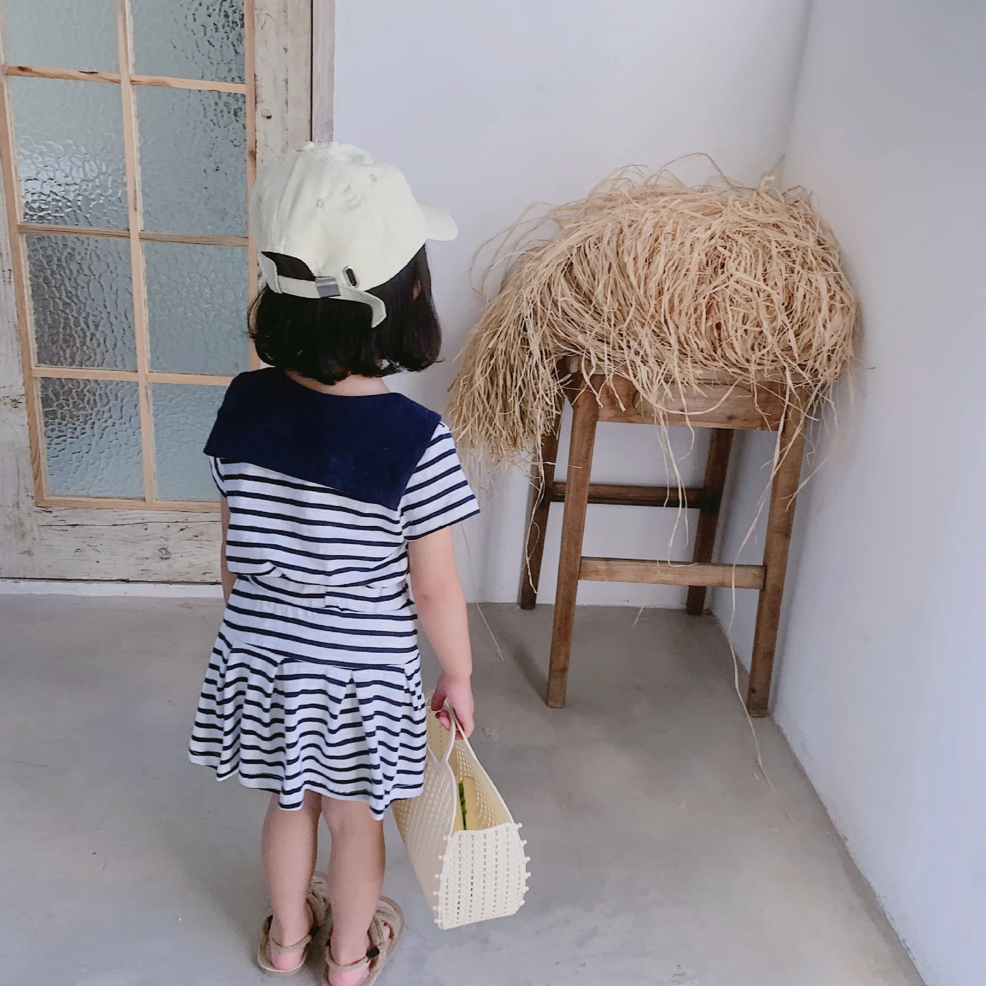 2019 г. летний модный набор одежды в полоску с матросским воротником для маленьких