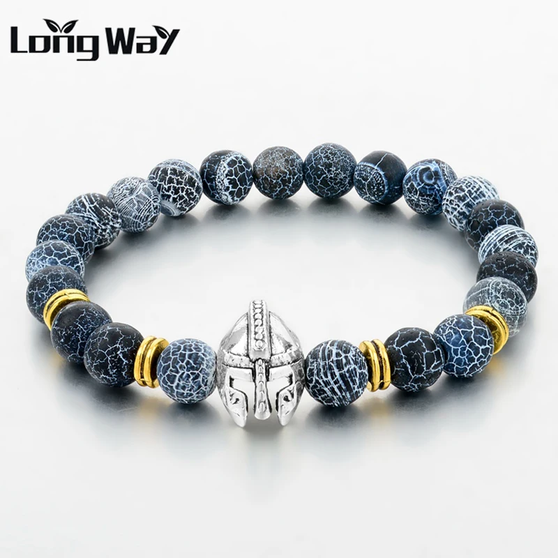 Wholesale Silver Color Roman Warrior Gladiator Helmet Bracelet Best Design Fashion Natural Stone Men Bracelets SBR160179 | Украшения и