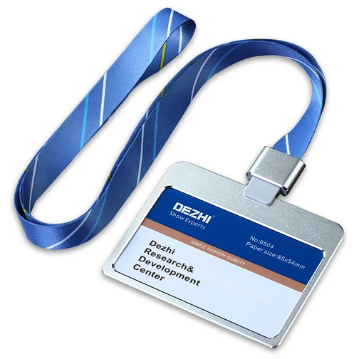 silver-blue stripe DEZHI горизонтальный стиль банк Кредитная карта значок держатель металлический материал автобус ID карты держатели с ремешком красочные и модные, OEM - Цвет: silver-blue stripe
