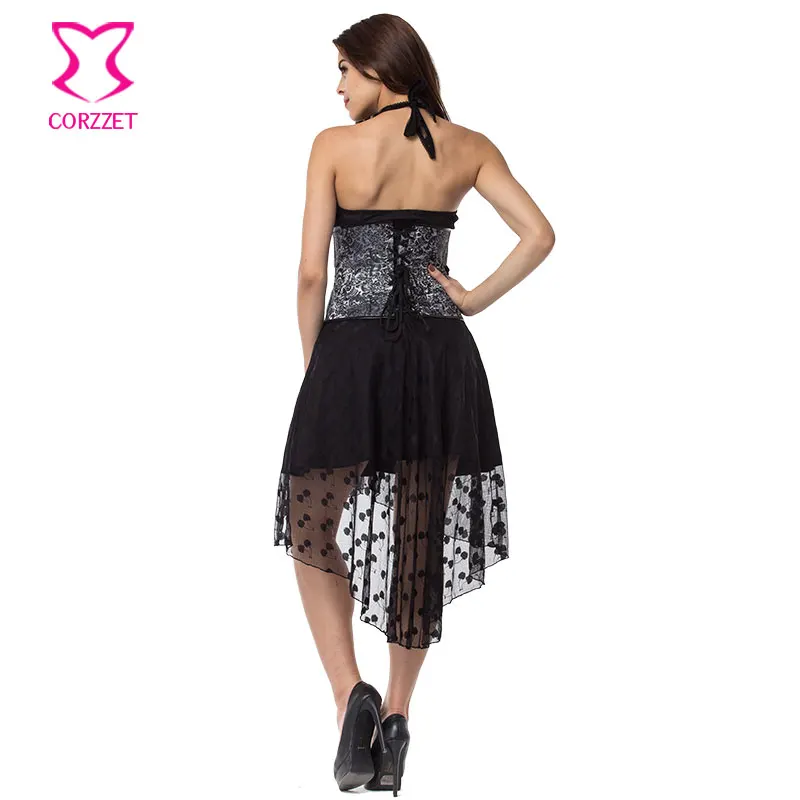 Черные/серебряные Корсеты под грудью и бюстье сексуальные викторианские корсеты