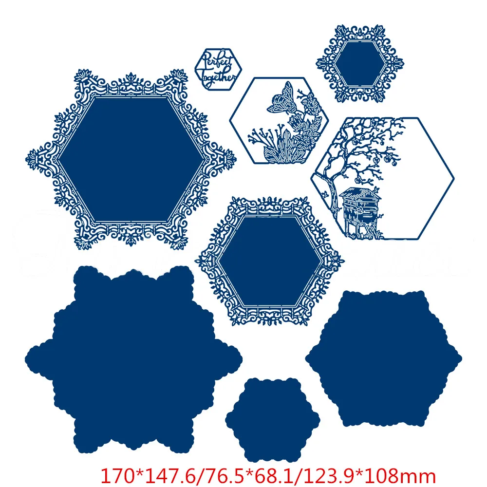3pcs hexagons Сердце овальная Шестигранная квадратная рамка металлические режущие штампы для скрапбукинга DIY альбомная открытка с тиснением для изготовления декора новые - Цвет: 3pcs hexagons