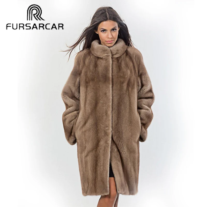 

FURSARCAR 2021 Femme Mink Fur Coat Luxury Winter Natural Fur Jacket For Women Warm Thick Down Outwear With Collar Mink Fur Coats