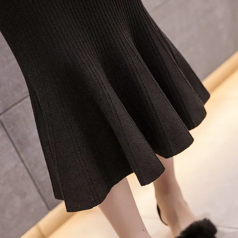 

ATKULLQZ 2019 Women's fishtail bag hip knit skirt 2019 autumn and winter new wool skirt high waist slim temperament step skirt