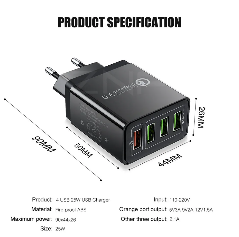 ZNP Быстрая зарядка 3,0 USB зарядное устройство 30 Вт QC3.0 QC турбо Быстрая зарядка мульти разъем зарядное устройство для мобильного телефона для iPhone X samsung S8 Xiaomi