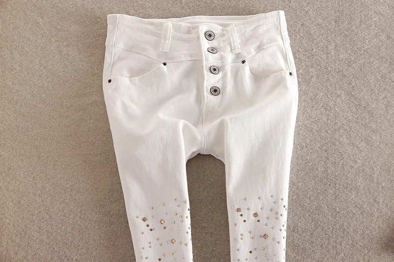 New 2019 Women Fashion Diamond Jeans Casual Denim Pants Woman Skinny Trousers Elastic Pencil lager Size jeans | Женская одежда
