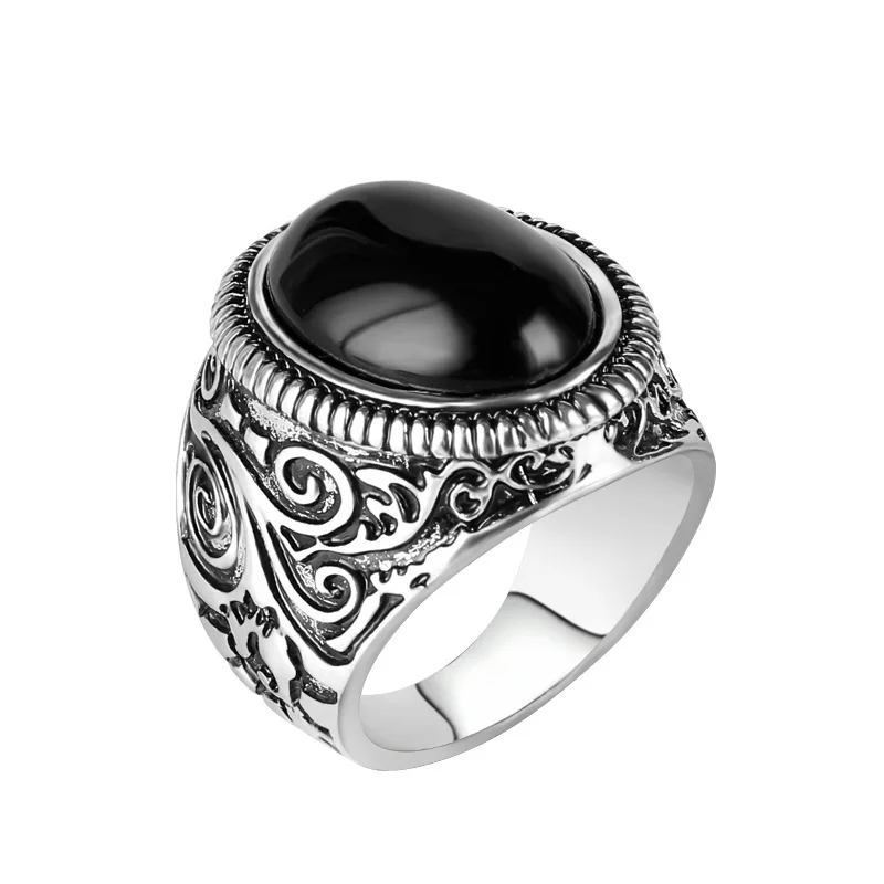 Мода цветок группа Овальный натуральный камень кольцо Мужчины винтажный вид