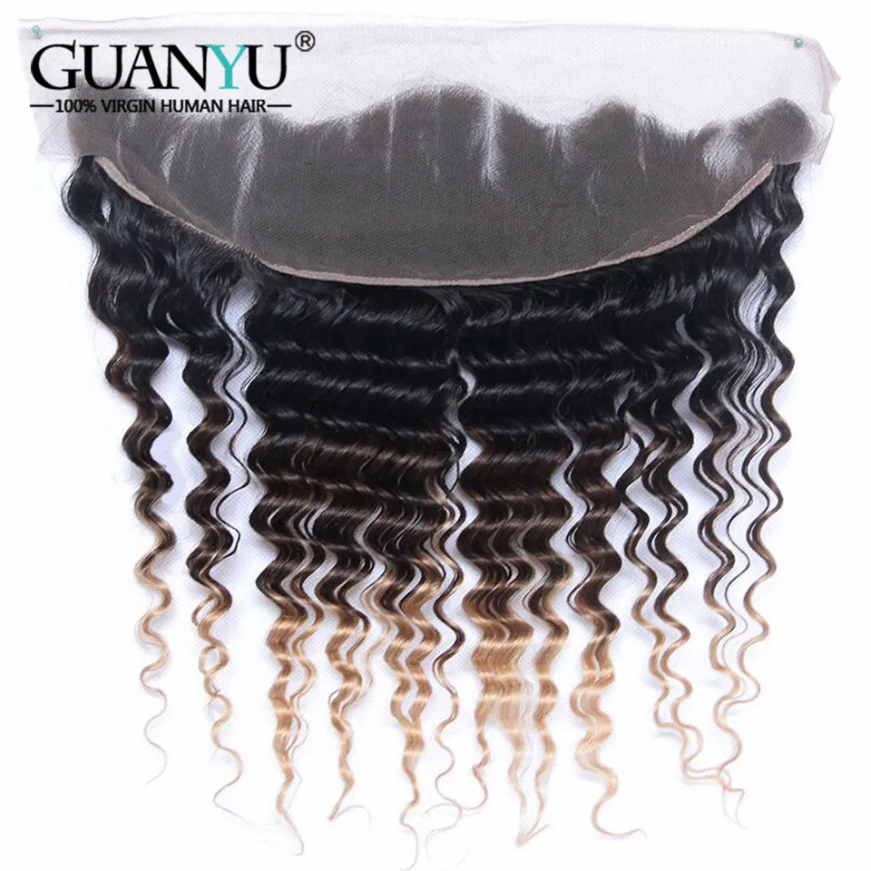 Guanyuhair 3bundles Ombre натуральные волосы с 13X4 кружева Фронтальная перуанский глубокая