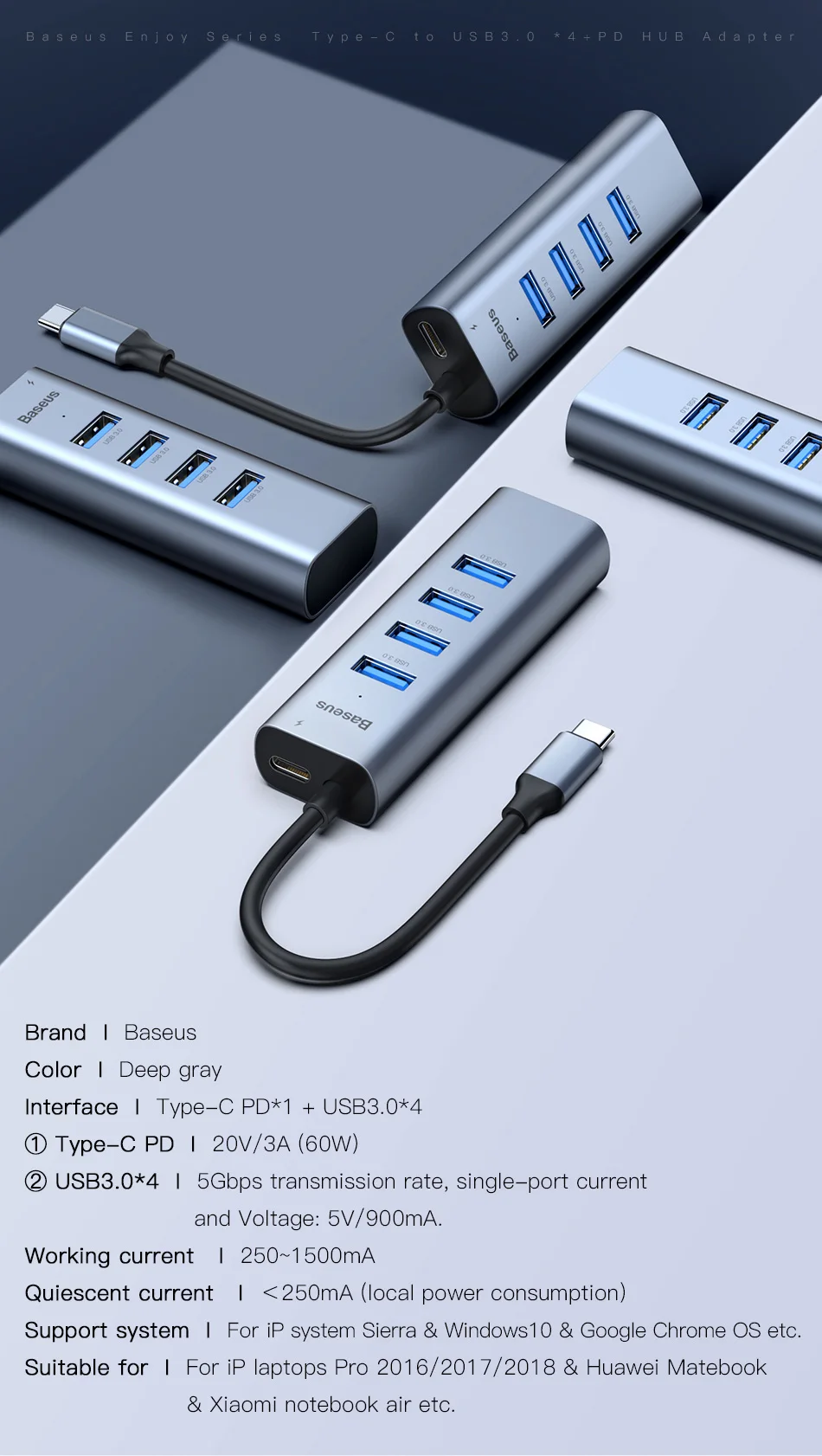Baseus Мульти USB 3,0 type C концентратор USB 3,0 порт для Macbook Air Pro USB C Otg концентратор HDMI RJ45 адаптер сплиттер компьютер PC Аксессуар