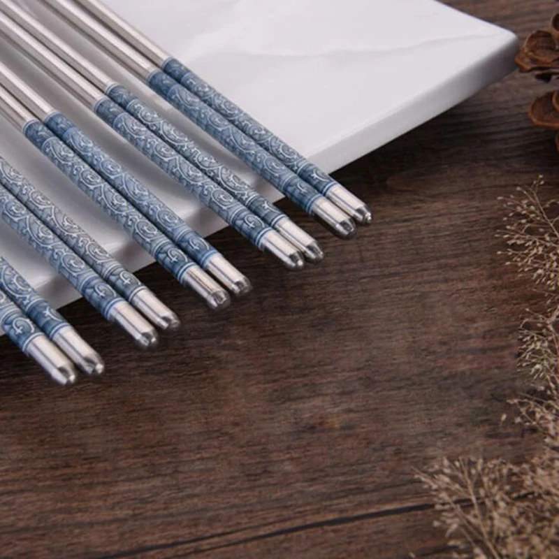 CTREE 2 Pairs Food Sticks Stainless Steel Chopsticks Engraving High Quality Anti-Scalding Reusable Tableware C801 | Дом и сад